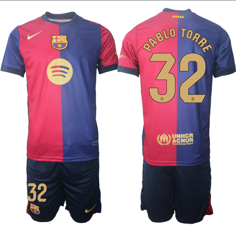 Men 2024-2025 Club Barcelona home Red blue #32 Soccer Jersey